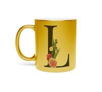 Mug Doré en Céramique Chromé - L Léa Louna Lara Lettre Alphabet Prénom Fleurs - 325 ml