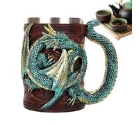 Mug Dragon 3D - Tankard en acier inoxydable, nouveauté de fantaisie | Café médiéval de 568 ml avec poignée sculptée pour la bière ou le thé, fêtes à thème de consommation décorative, configuration du