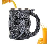 Mug Dragon 3D - Tankard en acier inoxydable, nouveauté de fantaisie | Café médiéval de 568 ml avec poignée sculptée pour la bière ou le thé, fêtes à thème de consommation décorative, configuration du