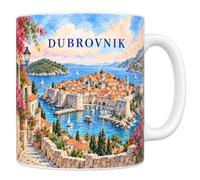 Mug Dubrovnik Aquarelle - L'Invention de la Quarantaine | Mug Céramique 330 ml | Idée Cadeau Original Homme Femme | Passe au Lave-Vaisselle et au Micro-Ondes | Impression Sublimation Haute Définition