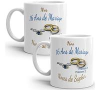 Mug duo 16 ans noces de Saphir personnalisable anniversaire mariage 2 prénoms tasse Idée Cadeau Originale Famille couple mari femme noel fete époux épouse