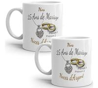 Mug duo 25 ans noces d'Argent personnalisable anniversaire mariage 2 prénoms tasse Idée Cadeau Originale Famille couple mari femme noel fete époux épouse
