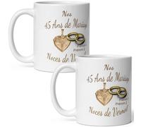 Mug duo 45 ans noces de Vermeil personnalisable anniversaire mariage 2 prénoms tasse Idée Cadeau Originale Famille couple mari femme noel fete époux épouse