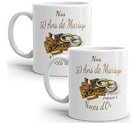 Mug duo 50 ans noces d'Or personnalisable anniversaire mariage 2 prénoms tasse Idée Cadeau Originale Famille couple mari femme noel fete époux épouse