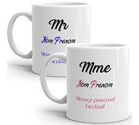 Mug duo chic madame monsieur personnalisable nom prenom et message personnel tasse personnalisée Idée Cadeau Originale anniversaire Famille femme homme ami collegue noel fete