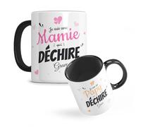 Mug duo MAMIE PAPY qui déchire - Lot de 2 tasses fete des grands meres et fete des grands peres - Cadeau grands parents - Anniversaire Noël Fête Grand-mère et Grand-père - Céramique 330ml x2