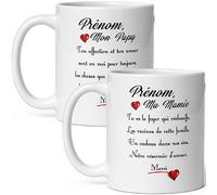 Mug duo papy mamie je t'aime personnalisable prénom message d'amour tasse céramique haute qualité offrir idée cadeau homme anniversaire noel fete petit fille petit fils grand-père grand-mère 325ml