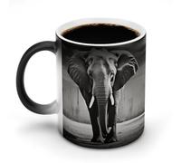 Mug Éléphant Noir et Blanc à Couleur Changeante de Couleur en Céramique - Grande Tasse à Café Personnalisée - Tasse à Thé Amusante - Mug Magique Original - Tasse Luxueuse - Idée Cadeau Mignonne 35 c
