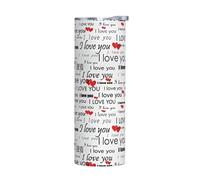 Mug en acier inoxydable sans accessoires - 591 ml - Bouteille d'eau isotherme portable pour boissons chaudes et froides avec inscription « I Love You Words with Hearts »