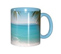 Mug en céramique 325 ml (11 oz) à motif océan, mer et feuilles de palmier, bleu ciel. Design moderne et mignon, idéal pour la maison, le bureau, un café ou comme cadeau original pour les amateurs de