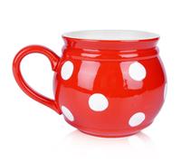 Tasse en céramique - Orion - 950 ml - Rouge à pois blancs - 18x14x11 5 cm - Forme de baril - Poignée confortable