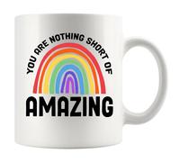 Mug en céramique arc-en-ciel avec inscription « You Are Nothing Short Of Amazing » - Cadeau de motivation pour homme et femme - 325 ml - Blanc