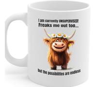 Mug en céramique avec citation amusante de vache des Highlands avec couronne de marguerite 325 ml avec poignée en C - MG6607