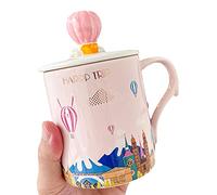 Mug en céramique avec couvercle et cuillère Motif montgolfière Rose 400 ml