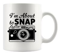 Mug en céramique avec inscription « I'm About To Snap » - Cadeau cool pour photographes, papa, mari, frère, petit ami, petite amie, appareil photo - 325 ml - Blanc