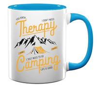 Mug en céramique avec inscription « You Know I Don't Need Therapy I Just Need to Go Camping » Bleu clair