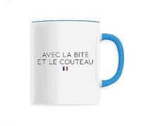 Mug en Céramique Avec la bite et le couteau - Imprimé en France - Tasse originale en céramique - Cadeau Anniversaire French Touch Punchlines original rigolo (Bleu)