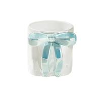 Mug en céramique avec nœud chic - Réutilisable, tasse à café et petit-déjeuner pour femme - Tasse à café avec nœud - Tasse à thé - Cadeau - (M,bleu)