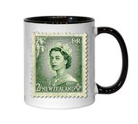 Mug en céramique avec timbre de la Reine Elizabeth II de Nouvelle-Zélande Noir