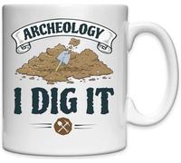 Mug en céramique blanche Archeology I Dig It Funny Shovel Creuser Art