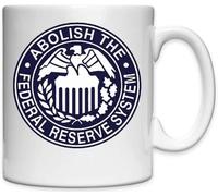 Mug en céramique blanche avec inscription « Abolish The Federal Reserve System United States Eagle »