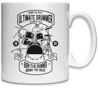 Mug en céramique blanche avec motif crâne « Bring The Beat Born to Be Drummer »