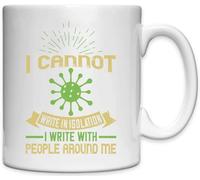 Mug en céramique blanche avec slogan « I can't write alone. I write with people around me »