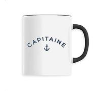 Mug en Céramique Capitaine - Imprimé en France - Tasse originale en céramique - Cadeau Anniversaire Papa original rigolo (Noir)