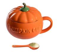 Mug en céramique en forme de citrouille avec couvercle et cuillère, parfait pour le café/thé d'automne.