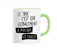 Mug en Céramique Globalement je m’en bats les couilles - Imprimé en France - Tasse originale en céramique - Cadeau Anniversaire Humour Punchlines original rigolo (Vert)