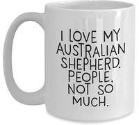 Mug en céramique humoristique « J'aime mon Berger Australien » (325 ml) avec impression recto verso, idéal pour les amoureux des Bergers Australiens. Cadeau parfait pour maman, papa, un ami, un conjoi