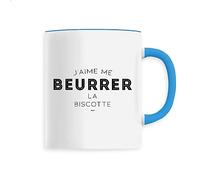 Mug en Céramique J’aime me beurrer la biscotte - Imprimé en France - Tasse originale en céramique - Cadeau Anniversaire Film et Série Humour original rigolo (Bleu)