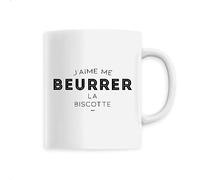 Mug en Céramique J’aime me beurrer la biscotte - Imprimé en France - Tasse originale en céramique - Cadeau Anniversaire Film et Série Humour original rigolo (Blanc)