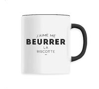 Mug en Céramique J’aime me beurrer la biscotte - Imprimé en France - Tasse originale en céramique - Cadeau Anniversaire Film et Série Humour original rigolo (Noir)
