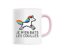 Mug en Céramique Je m'en bats les couilles - Imprimé en France - Tasse originale en céramique - Cadeau Anniversaire Humour original rigolo (Rose)