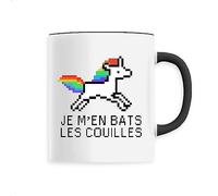 Mug en Céramique Je m'en bats les couilles - Imprimé en France - Tasse originale en céramique - Cadeau Anniversaire Humour original rigolo (Noir)