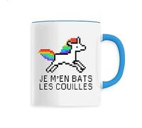 Mug en Céramique Je m'en bats les couilles - Imprimé en France - Tasse originale en céramique - Cadeau Anniversaire Humour original rigolo (Bleu)