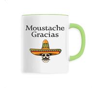 Mug en Céramique Moustache Gracias - Imprimé en France - Tasse originale en céramique - Cadeau Anniversaire original rigolo (Vert)