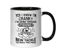 Mug en céramique noir avec inscription « Yes I Know I'm Cranky I'm Going Through Fishing Withdrawal »