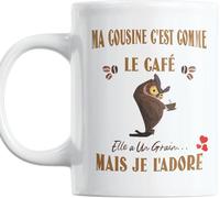Mug en céramique - PAROLES D'AMOUR - Ma Cousine c'est Comme Le Café - 360 ml - Micro-ondes & Lave-vaisselle - Blanc
