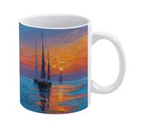 Mug en céramique robuste de 325 ml (11 oz) orné d'un motif imprimé représentant un duo au coucher du soleil (peinture à l'huile). Idée cadeau pour hommes, femmes, parents, anniversaire, mariage. Parf