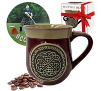 Mug en grès avec passepoil en relief Motif cercle celtique écossais 500 ml : large tasses à café, thé, chocolat chaud | Coffret cadeau de Noël et Nouvel An | Artisanat du patrimoine écossais (rouge)