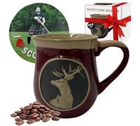 Mug en grès gaufré motif cerf écossais 500 ml : large tasses à café, thé, chocolat chaud | coffret cadeau de Noël et Nouvel An | Artisanat du patrimoine écossais (rouge)