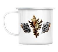 Mug en métal émaillé 3 coquillages antiques mer Blanc G