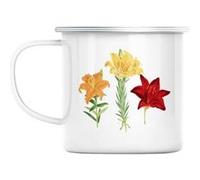Mug en métal émaillé 3 fleurs antiques botanique Blanc G
