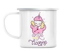 Mug en métal émaillé Ange croisé licorne dessin Blanc G