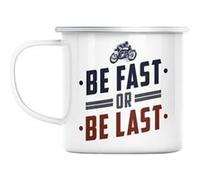 Mug en métal émaillé Be fast or be last moto Blanc G