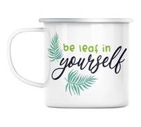 Mug en métal émaillé Be leaf in yourself plantes Blanc G