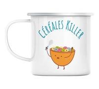 Mug en métal émaillé Céréales killer jeu de mot Blanc G