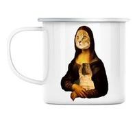 Mug en métal émaillé Chat joconde collage art Blanc G